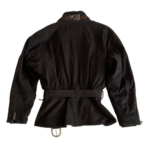 VTG Bogner Suede Embroidered Women’s Belted Ski Jacket Black Red 80s/90s Vintage - Picture 2 of 12